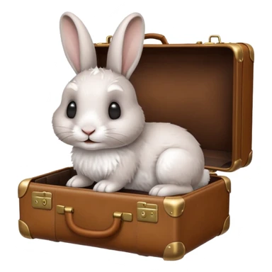 A curious rabbit nudging a tiny suitcase with its nose sticker
