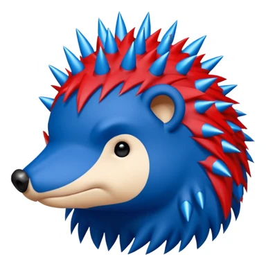 Red and blue Porcupine facing right. Bottom layer red: covers feet, round face with no facial features and 2 spikes. blue upper layer 6 spikes, 3 white 5 pointed stars in the middle of the blue. sticker