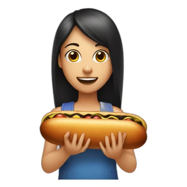 girl holding large black hotdog near mouth sticker