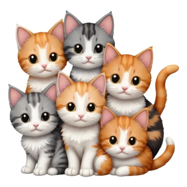 6 tiny kittens cuddling together all different colours, the first one is grey and white, the second is ginger and white and the third is brown tabby and white sticker