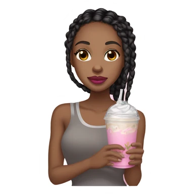A light skin African American girl with black medium knotless braids and pink lips sipping an iced coffee  sticker