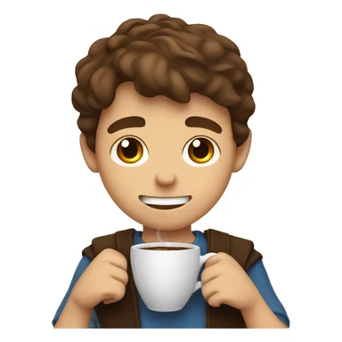 smiling boy with brown hair very stressed with coffee and sword sticker
