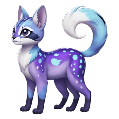 Colorful black-violet-indigo-purple-gradients nebulae nebula starry galactical shiny white-stars-spotted glorious iridescent divine exotic cute cool beautiful realistic Meloetta-caracal-civet-sergal-oncilla-animal-Fakémon-hybrid-fursona (full body) sticker