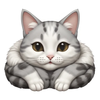 grey and white small cat with eyes closed lying down upside down with its paws/arms tightly covering its own face sticker