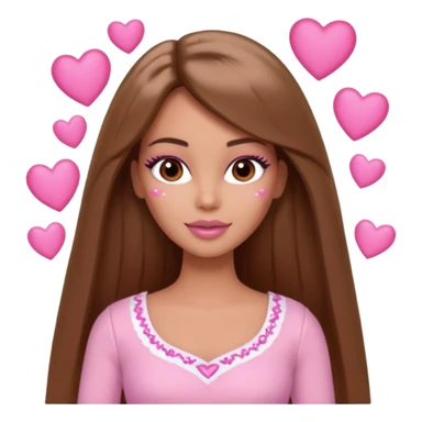 Barbie girl and  makeup , brown long straight hair and brown eyes is In pale pink clothes There are pink hearts all around sticker