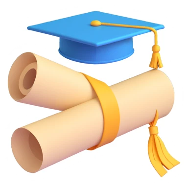Remove the face from the emoji, leaving only the rolled parchment with the graduation cap on top, in 3D emoji style with a transparent background. sticker