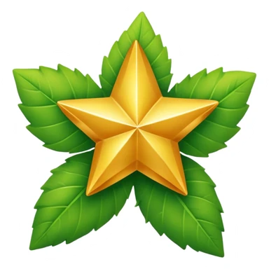 "A vibrant, golden five-pointed star emoji, with graceful green leaves subtly integrated into its points or wrapping around its base. The design should feel radiant and positive. Clean, vector-style, 32x32 pixel icon. Transparent background. Icon for achievement in health." sticker
