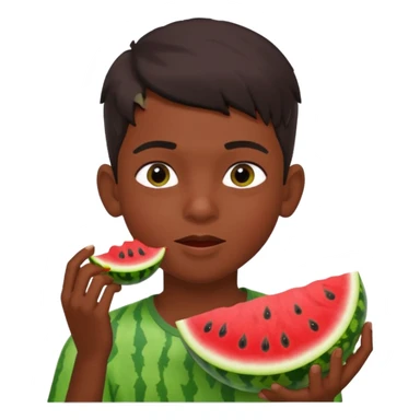 a watermelon with a indian 13 year old boy eating it sticker