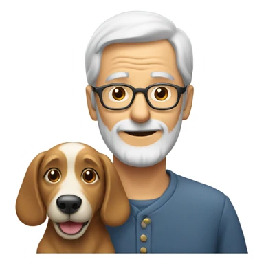 Old man praising a dog with glasses  sticker