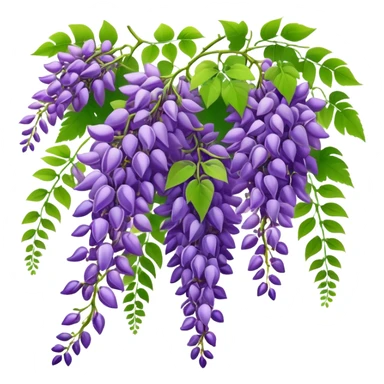 Beautiful wisteria with long cascading clusters of purple flowers hanging like grapes, with delicate green pinnate leaves sticker