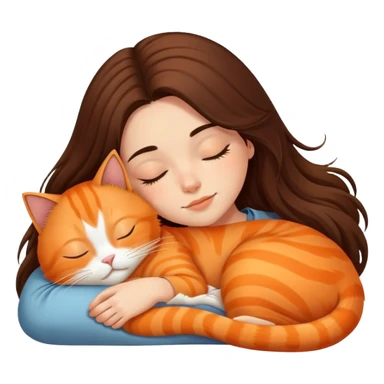orange cat sleeping with long haired brunette girl sticker