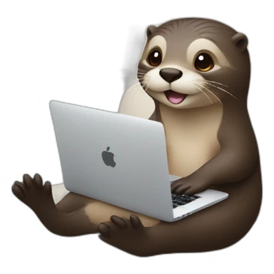 female otter use a macbook while seated against a pillow sticker