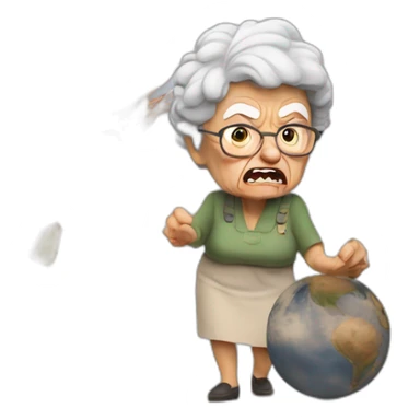 Angry Granny destroy an earth sticker