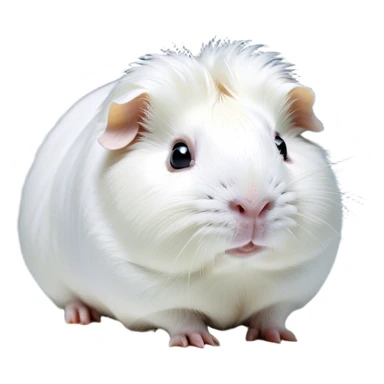 Cinematic Noble White Guinea Pig Portrait Emoji, Poised and regal, with a compact, chubby build and a pristine, well-groomed pure white fur, deep-set soulful dark eyes, Simplified yet sharp and sophisticated features, highly detailed, glowing with a soft, dignified glow, high shine, intelligent and sweet, stylized with an air of gentle purity, focused and attentive, soft glowing outline, capturing the essence of a watchful and confident little companion, so majestic it feels as though it could scurry out of the screen with effortless authority! sticker
