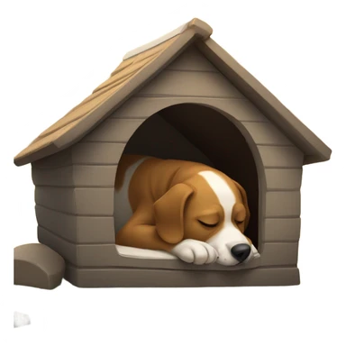 Dog and human guy sleeping outside in a dog house sticker