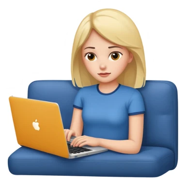 A girl is lying on the couch with a laptop, working sticker