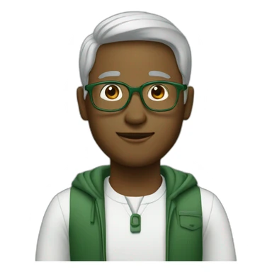 A white ESG expert wears forest-green clothes sticker