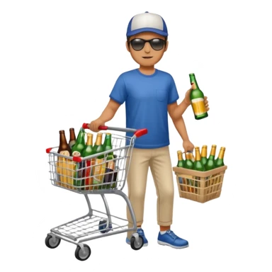 man with a shopping cart full of beers and wines full body sticker