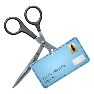 Floating black Scissors cutting a light blue military ID card in 2 parts .hyper realistic sticker