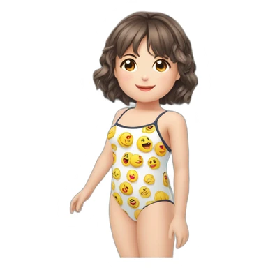 upperbody female young child light skin one-piece swimsuit backless back cute adorable sweet sticker