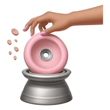 single hand caught mid-action of throwing a pink clay blob that is already placed on a silver pottery wheel sticker