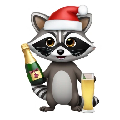 raccoon with christmas hat and bottle of champagne  sticker