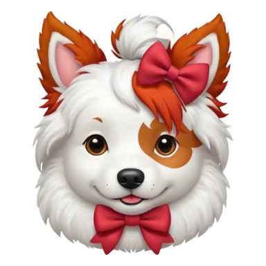 very red haired white dog with a bow on hair sticker