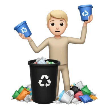 give me a white stickman and a black trash can and trash and make the man throw some trash can and make the background black  sticker