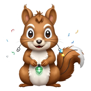 deranged squirrel covered in Christmas lights with snow  sticker