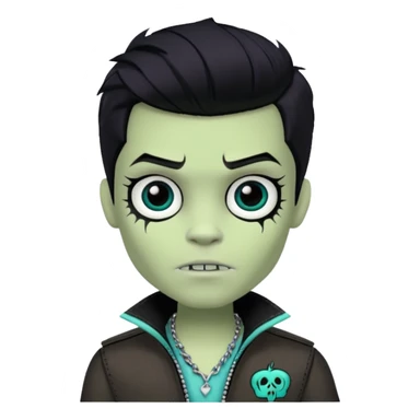 Frankie stein monster high doll boy with 5-o-clock shadow , pale green skin,  sticker