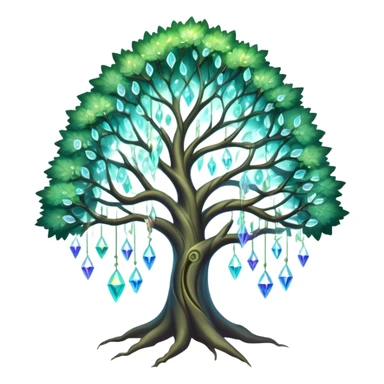 Spiritual magical ethereal tree with iridescent crystals hanging in it sticker