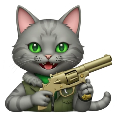 A cat with a gun evil laughing sticker