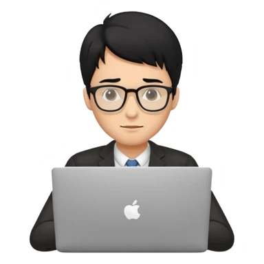 a fair man with black hair working on laptop , front view sticker