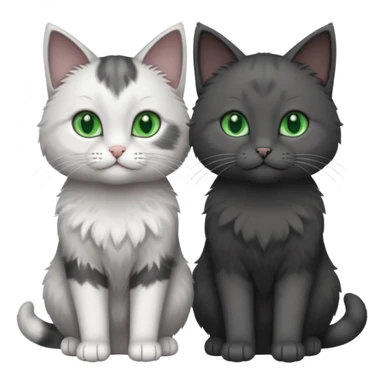 2 different coloured small cats including one dark grey and white cat and one completely solid dark grey cat with green eyes and only white paws sticker