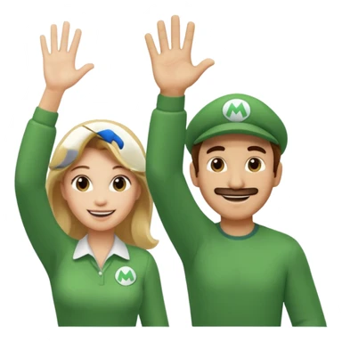 blonde female Luigi and a normal brown hair male mairo. They are friends! Maybe highfiving or just smiling sticker