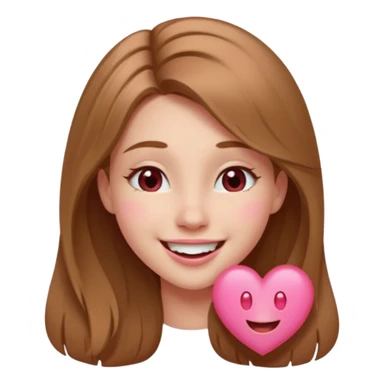 A cute cartoon-style sticker of a young woman with long light brown hair, smiling or winking playfully. She has soft facial features and a cheerful expression. There are pink or red heart emojis floating above her head. The background is transparent. sticker
