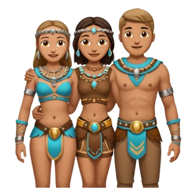 A happy tribal man holding hands with a happy tribal woman wearing a chastity belt sticker