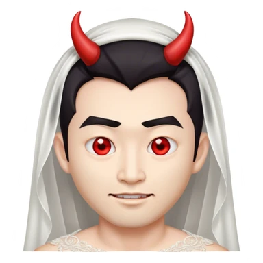 an asian male bride with the face of devil in wedding dress sticker