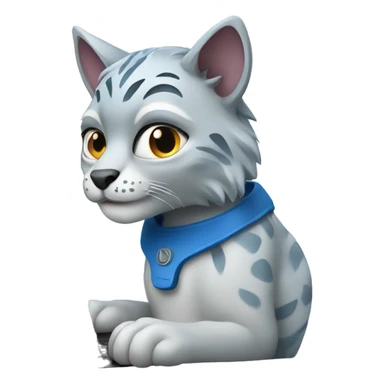 A blue lynx with a laptop sticker
