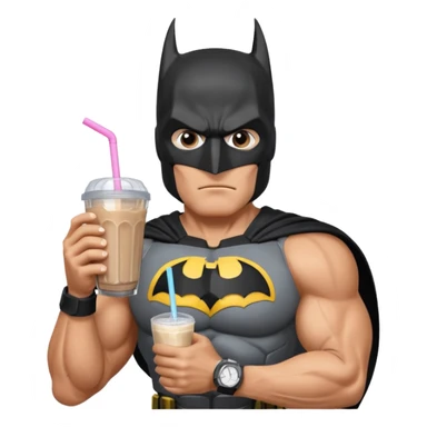 batman eating protein shake looking at his watch sticker
