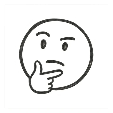 Minimalist thinking emoji, black and white, simple lines, abstract representation of thought sticker