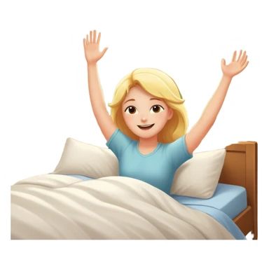 a person waking up early, stretching in bed with sunlight coming through the window, cheerful and fresh sticker
