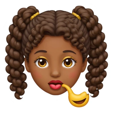 emoji sucking its lips in with one eyebrow up and the other one down dark skin and curly hair in one ponytail sticker