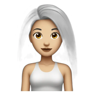 White skin Girl with straight black hairs and big lion sticker