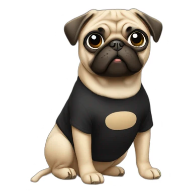 pug wearing a black t-shirt sticker
