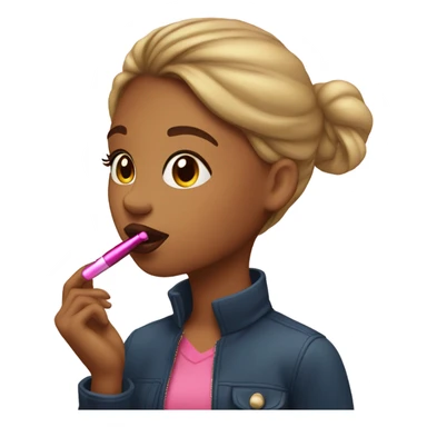 A girl putting on lipgloss sticker