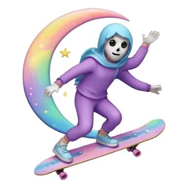 ghost skateboarding under a pastel moon and stars sticker