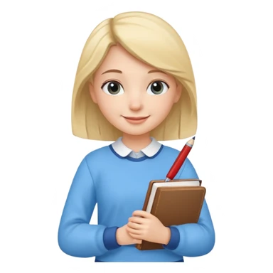 cute girl, glass, smart, Sky-blue colored clothing,
holding a book in one arm and a pen in the other hand. sticker