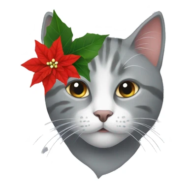 Grey Cat with poinsettia sticker