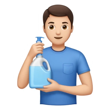 brunette man holding laundry detergent sticker